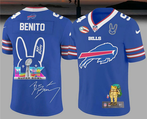 Men's Blue Buffalo Bills Bad Bunny Super Bowl Football Jersey